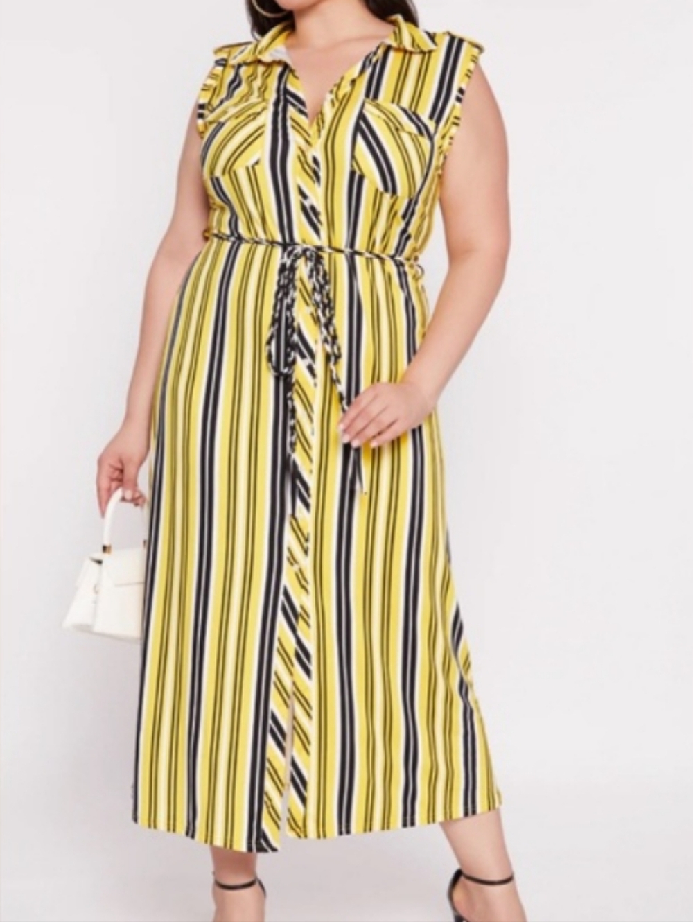 Love Yellow Striped Sleeveless Maxi Dress with Tie Waist